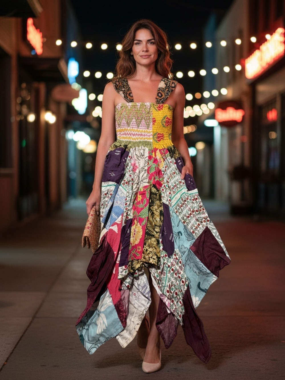 Ashley Taylor Yellow Smocked Patchwork Handkerchief Dress - Multicolor Midi